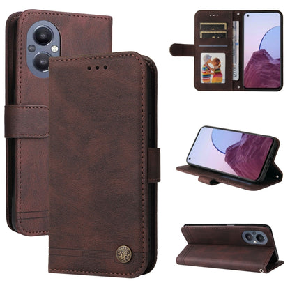 Brown leather folio phone case with card slots, metal button, and kickstand