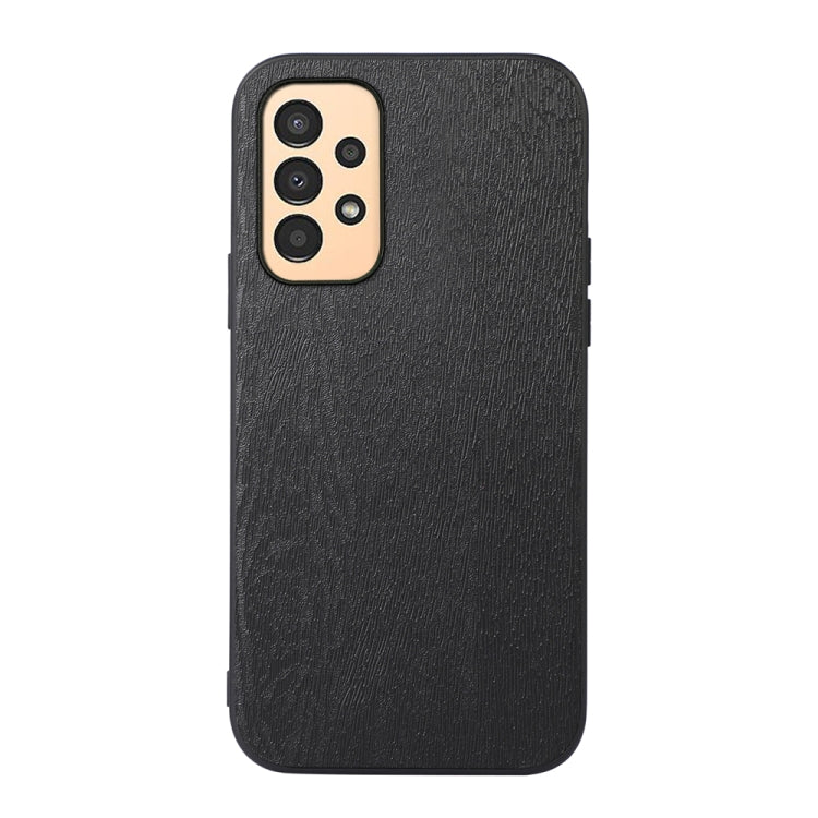 Wood-texture PU phone case, black, with camera cutouts and raised edges.