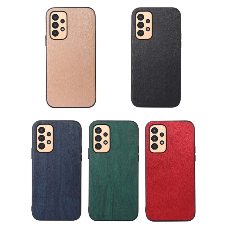 Wood-texture PU phone case, assorted colors (tan, black, blue, green, red) shown.