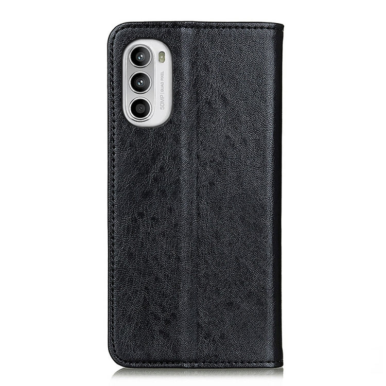 Black magnetic flip leather phone case with crazy horse texture and camera cutout