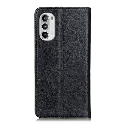 Black magnetic flip leather phone case with crazy horse texture and camera cutout