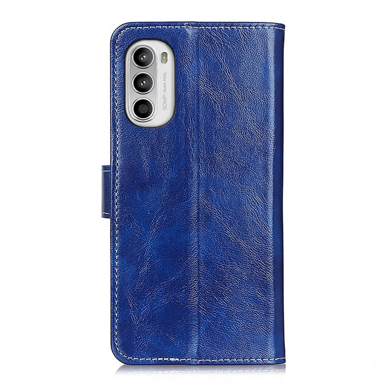 Blue textured leather phone case with camera cutout and flip cover