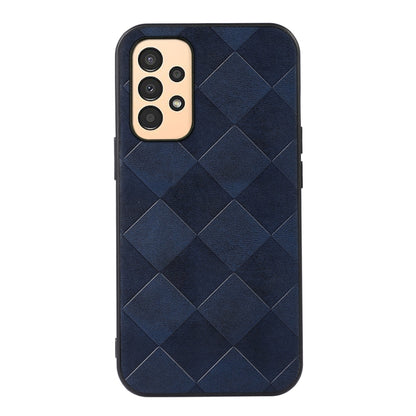 Blue weave plaid PU phone case with diamond pattern and precise cutouts