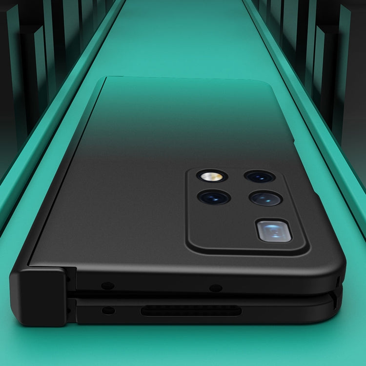 Black gradient foldable phone case showing camera openings and protective edges