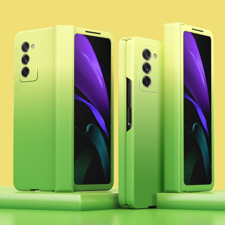Lime green gradient foldable phone case in two-piece style with camera openings