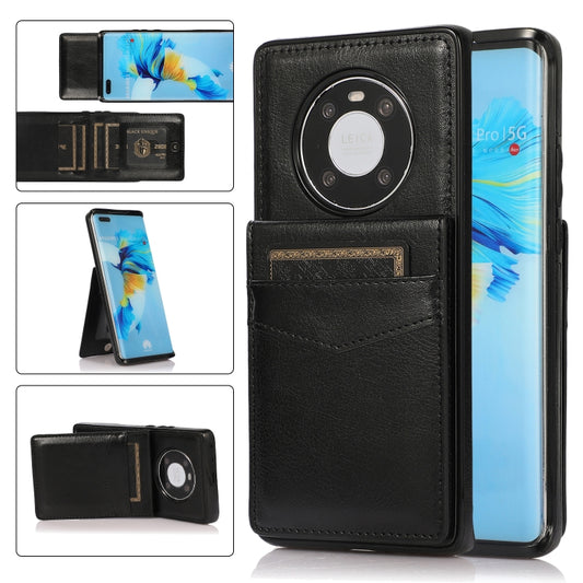 Black phone case with TPU protection, card slots, and built-in stand