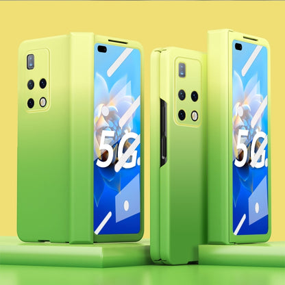 Tempered film integrated phone case, lime green with blue gradient screen protector film