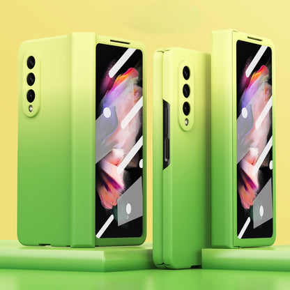 Tempered film integrated phone case with gradient design, light green finish.