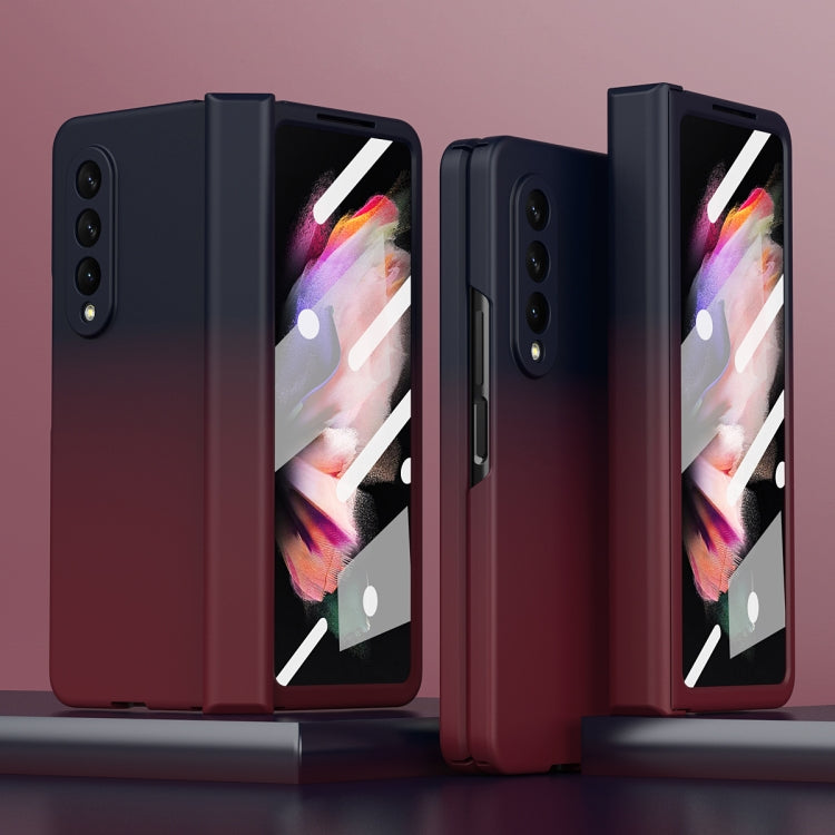 Tempered film integrated phone case with gradient design, dark burgundy finish.