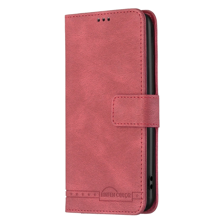 Red flip leather phone case with magnetic buckle and cutouts