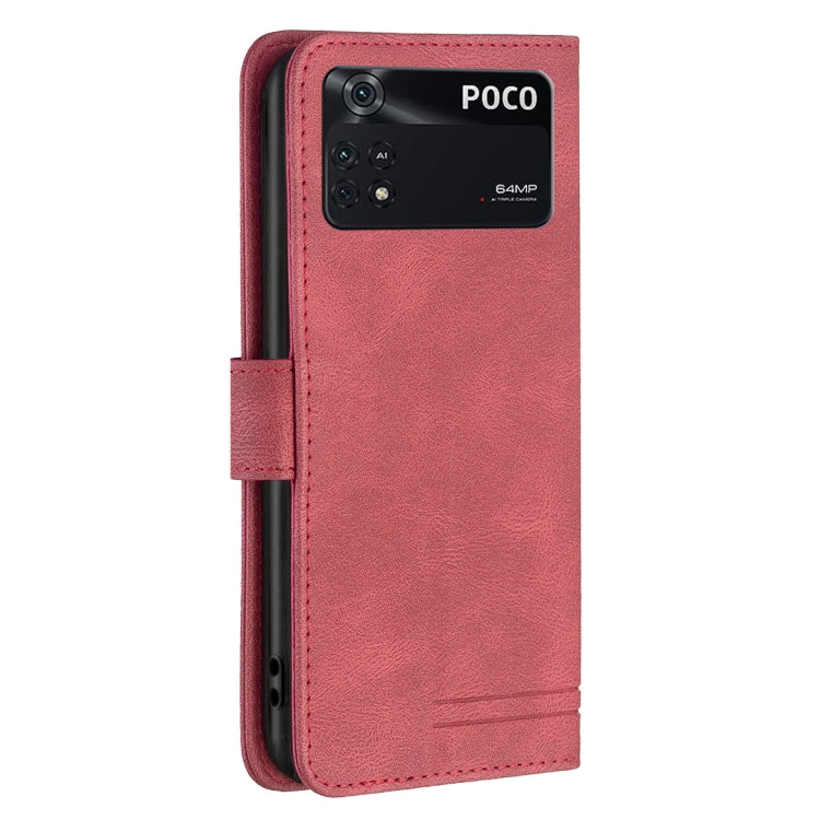 Red flip leather phone case with magnetic strap, showing camera cutout