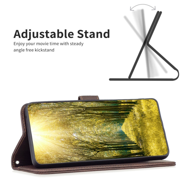 Red flip leather phone case with magnetic buckle, propped as a stand