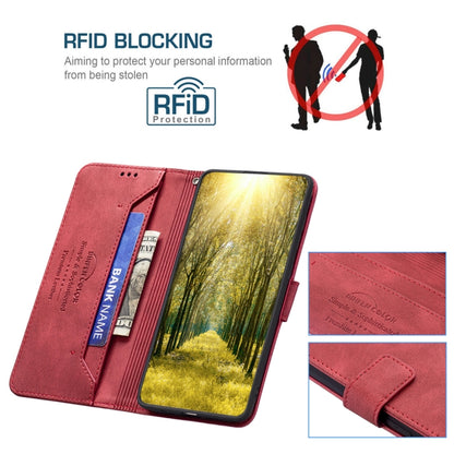 Red flip leather phone case open view with card slots and folio cover