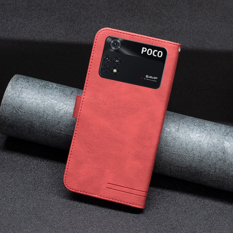 Red flip leather phone case on a phone with camera module visible