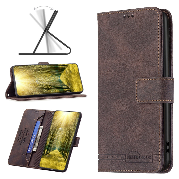 Brown flip leather phone case with magnetic buckle and folio cover