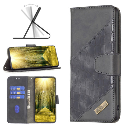 Dark gray crocodile-texture leather phone wallet case with magnetic folio and card pocket