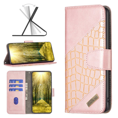 Rose gold crocodile-texture leather wallet phone case with magnetic flap and card slots