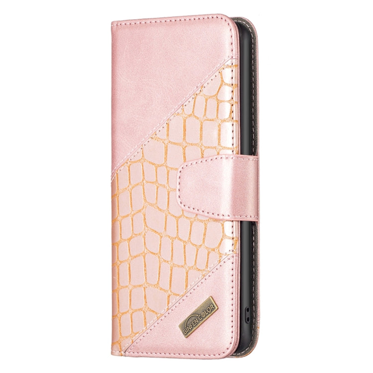 Rose gold crocodile-texture leather phone case with magnetic folio flap and side cutouts