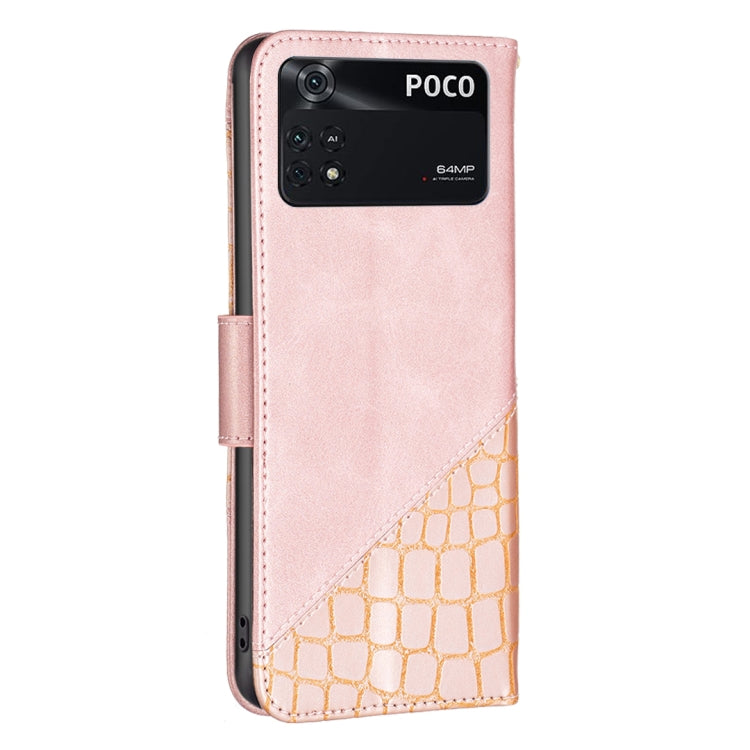 Rose gold leather folio phone case with crocodile panel and camera cutout