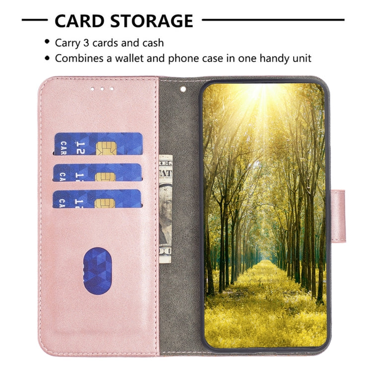 Rose gold wallet-style phone case with card slots and cash pocket, crocodile-texture panel