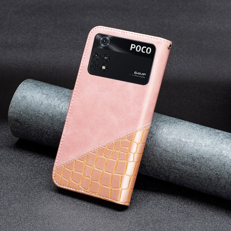 Rose gold crocodile-texture leather phone case with camera view cutout and folio back