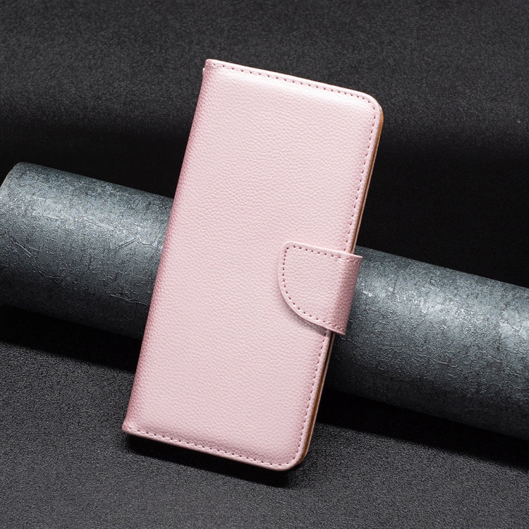 Rose gold litchi-texture leather phone wallet case with side wrist strap
