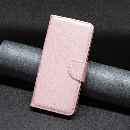 Rose gold litchi-texture leather phone wallet case with side wrist strap