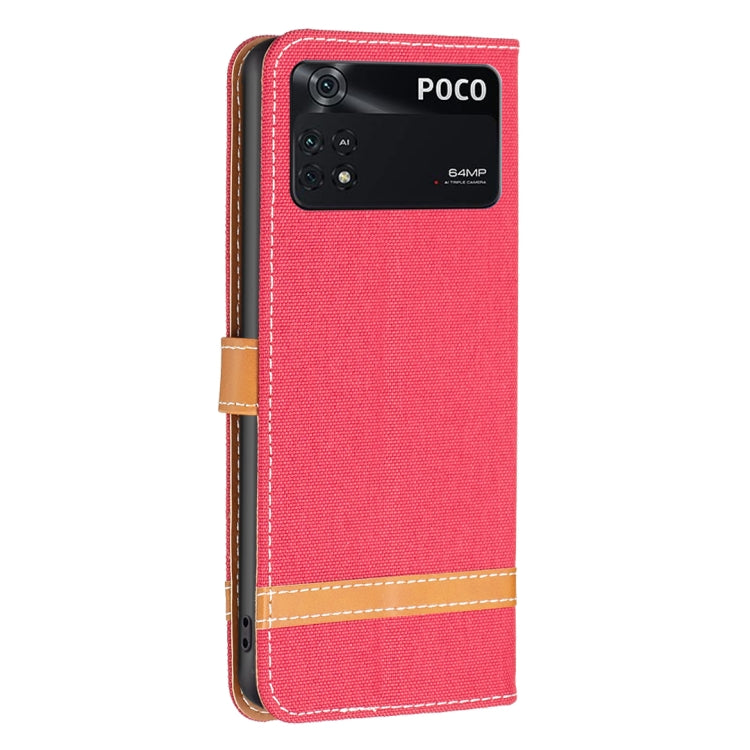 Red phone case with folio cover showing Poco branding and camera cutouts