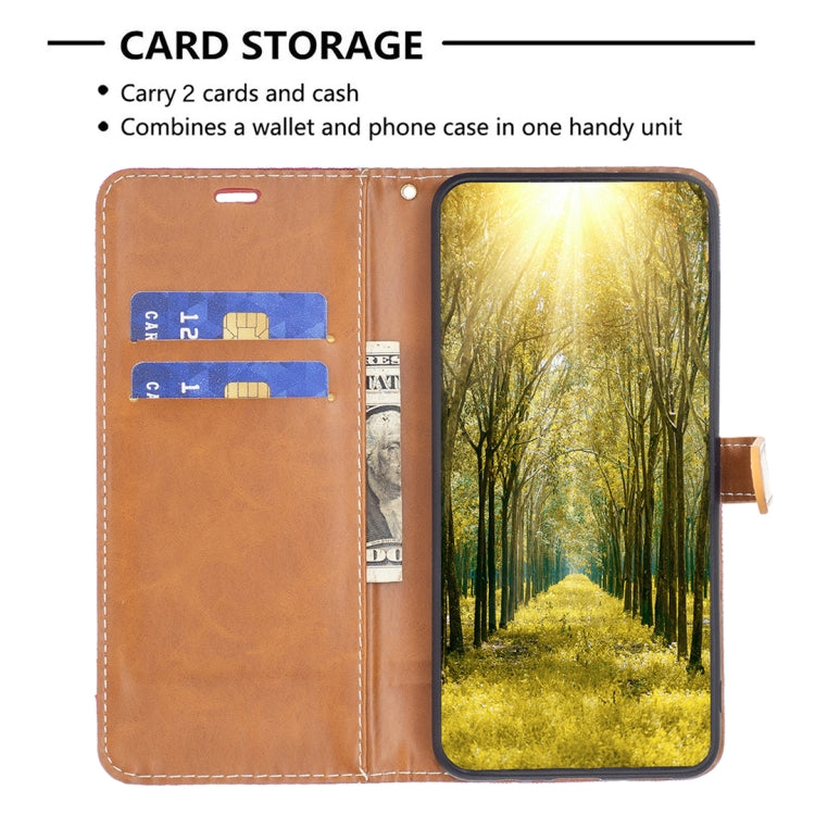 Brown wallet phone case open, showing two card slots and phone holder
