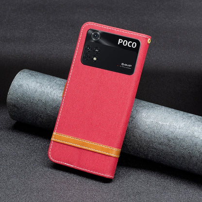 Red folio phone case with camera cutouts on fabric texture roll
