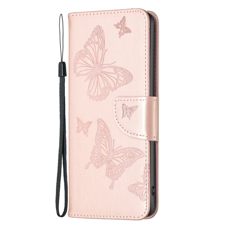 Rose gold embossed butterflies leather phone case with side wrist strap