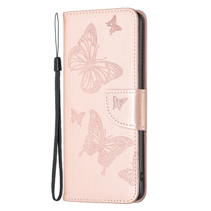 Rose gold embossed butterflies leather phone case with side wrist strap