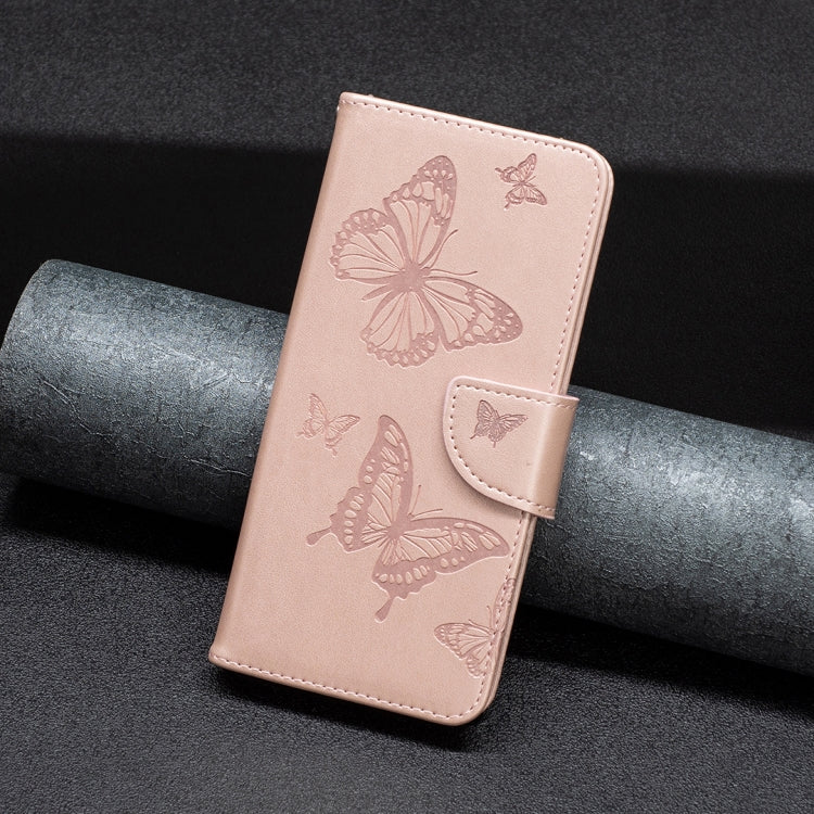 Rose gold embossed butterflies leather phone case with snap-strap closure