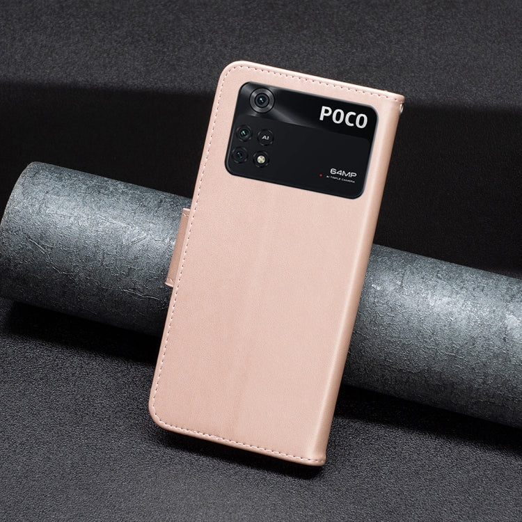 Rose gold leather phone case with embossed butterflies and POCO camera opening