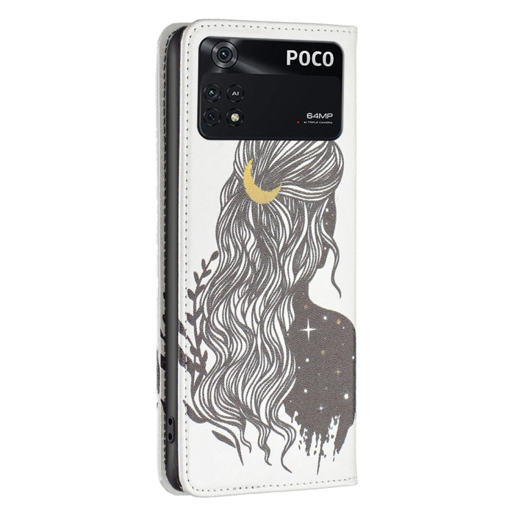 White leather phone case with wavy-haired silhouette, gold circle, and camera cutouts
