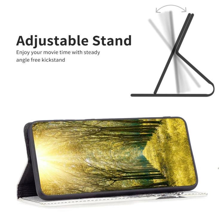 Gold and green forest landscape phone case with folding stand, magnetic closure