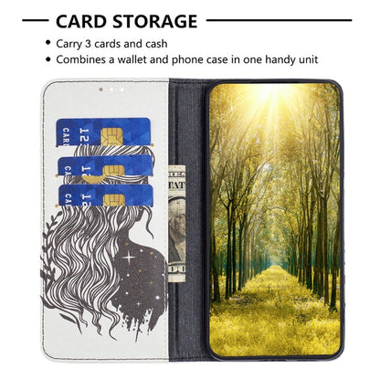 Wallet phone case with card slots and forest landscape window in gold-green