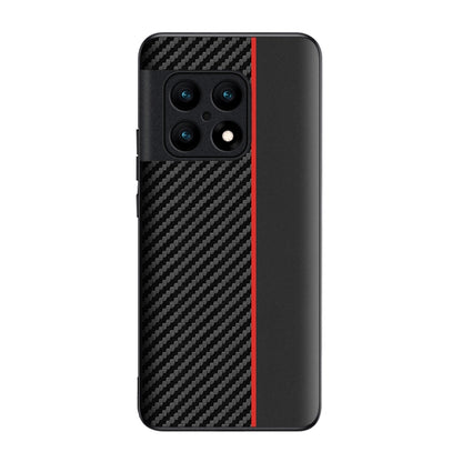 Black carbon fiber phone case with camera cutout and red accent stripe