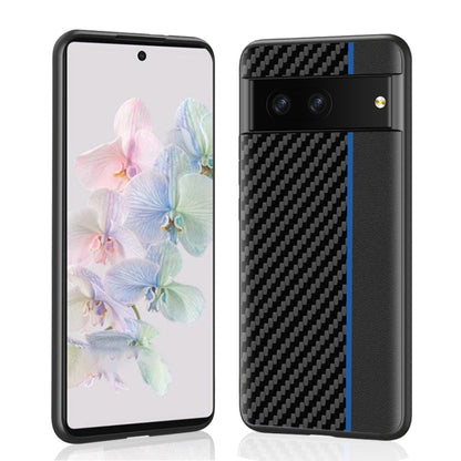 Carbon fiber phone case back with blue stripe and raised camera module