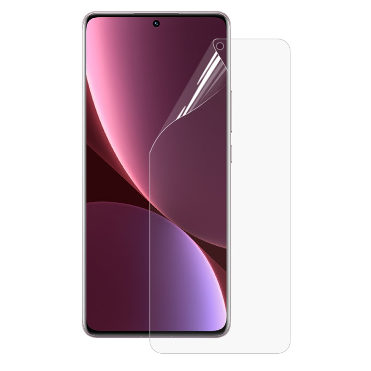 Clear full-screen hydrogel protector film installed on phone display