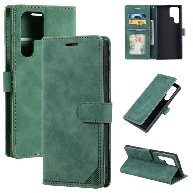 Green brush leather anti-theft phone case with card slot and folio stand