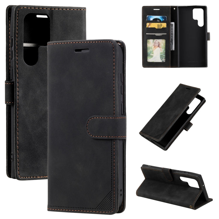 Black brush leather anti-theft phone case with card slot and folio stand