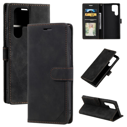 Black brush leather anti-theft phone case with card slot and folio stand