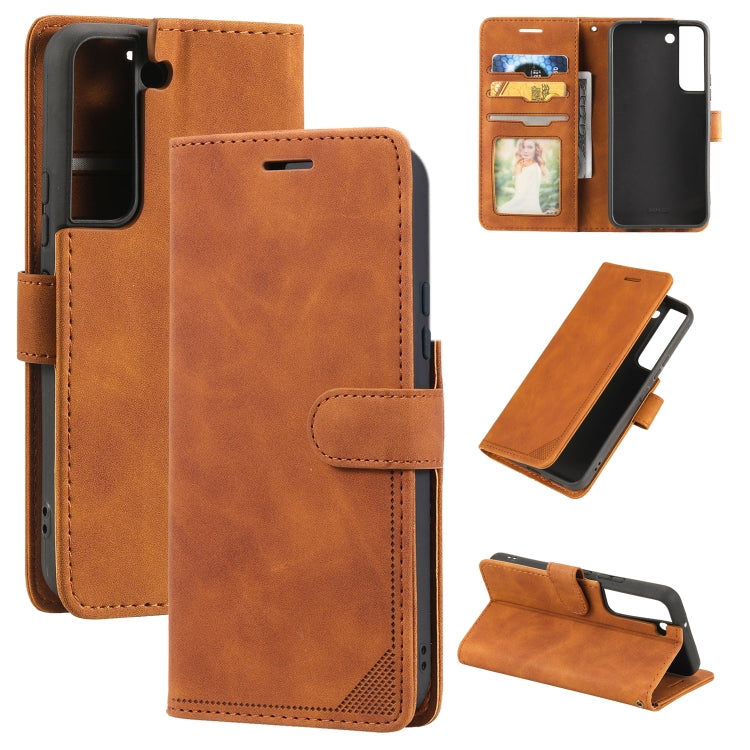 Brown leather folio phone case with wallet card slots and built-in kickstand