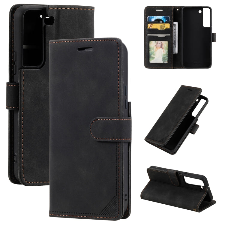 Black brush leather anti-theft phone case with card slot and folio stand