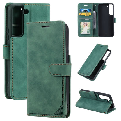 Green brush leather anti-theft phone case with card slot and folio stand