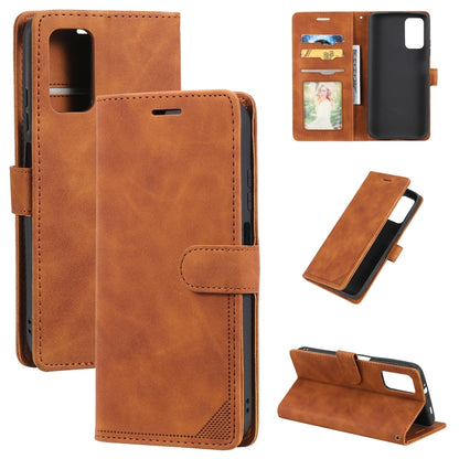 Brown leather folio phone case with flip cover and side strap loop