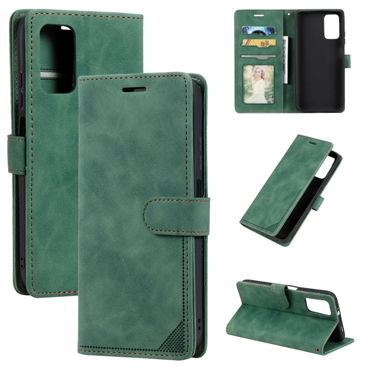 Green brush leather anti-theft phone case with card slot and folio stand