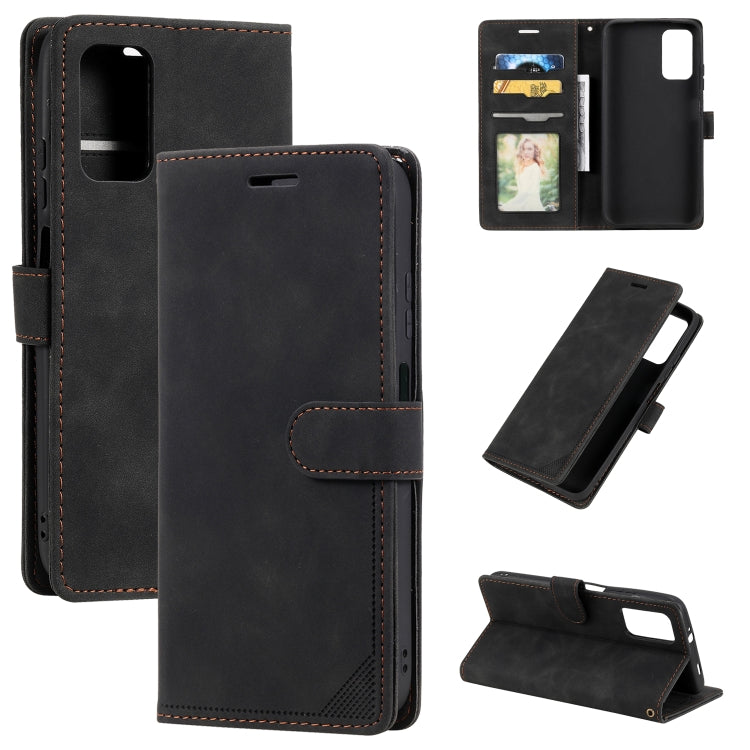 Black brush leather anti-theft phone case with card slot and folio stand