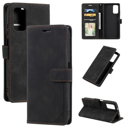 Black brush leather anti-theft phone case with card slot and folio stand